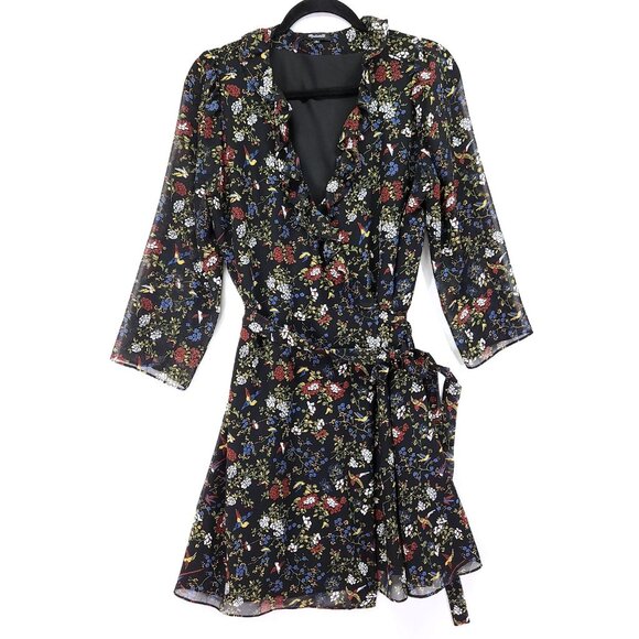 Madewell Ruffled Wrap Dress Size Medium Sheer-Sleeve in Finch Floral - Picture 2 of 16